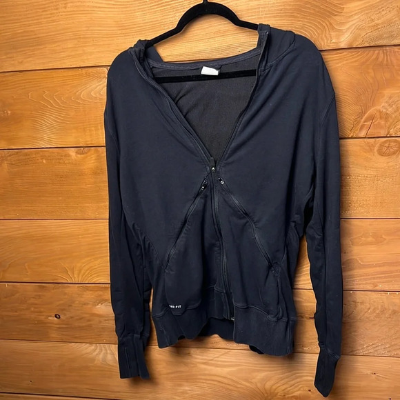 Nike Women’s Dri-Fit Damen Full Zip Hooded Sweatshirt XL Thumb Holes pockets gym - Picture 1 of 12